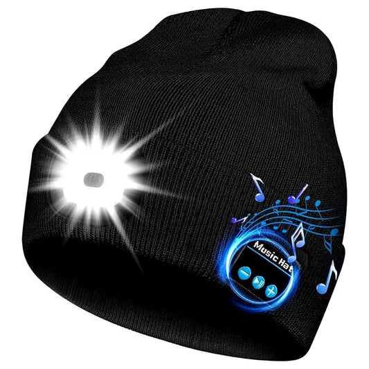 Handfree Warm Beanie Bluetooth 5.0 LED Hat Wireless Stereo Headset Music Player with MIC Support Dimming Rechargeable Battery